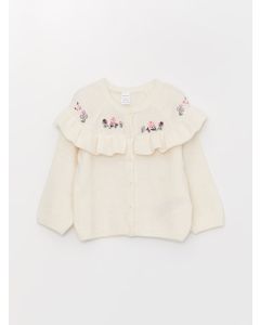 Crew Neck Floral Embroidered Baby Girl Knitwear Cardigan