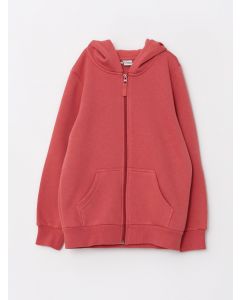 Hooded Basic Long Sleeve Girl Zippered Sweatshirt