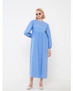 Crew Neck Striped Long Sleeve Poplin Women's Dress