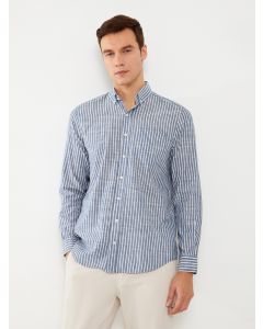 Regular Fit Long Sleeve Striped Poplin Men's Shirt