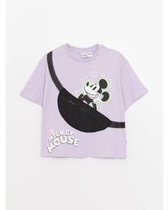 Crew Neck Mickey Mouse Printed Short Sleeve Girls T-Shirt