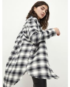 Shirt Collar Plaid Long Sleeve Gabardine Fabric Women's Tunic