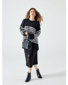 Crew Neck Striped Long Sleeve Oversize Women's Knitwear Sweater