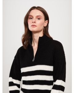 Turtle Neck Striped Long Sleeve Women's Tricot Sweater