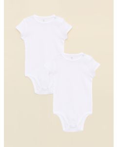 Crew Neck Short Sleeve Basic Organic Cotton Baby Boy Body with Snap Crotch 2-Pack