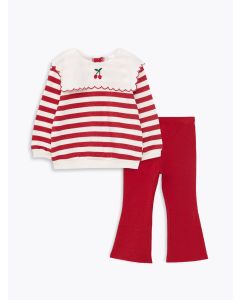 Crew Neck Long Sleeve Striped Baby Girl Sweatshirt and Tights 2-Pack Set