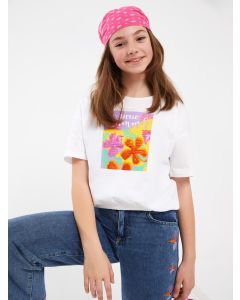 Crew Neck Printed Short Sleeve Girl T-shirt