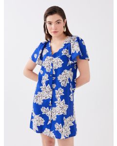 V Neck Patterned Short Sleeve Women's Dress