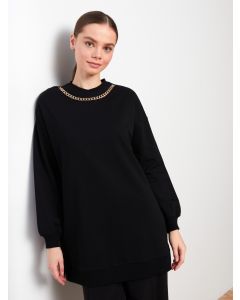 Crew Neck Chain Detailed Long Sleeve Women's Tunic