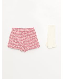 Elastic Waist Plaid Patterned Baby Girl Shorts and Pantyhose 2-Pack Set