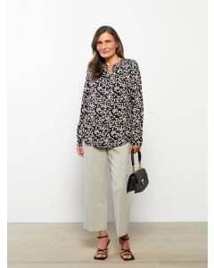 Henley Neckline Patterned Long Sleeve Viscose Women's Blouse