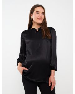 Tie Collar Self Patterned Long Sleeve Maternity Blouse