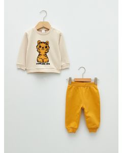 Crew Neck Long Sleeve Printed Baby Boy Sweatshirt and Trousers 2-Pack Set