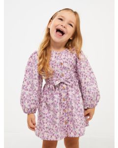 Crew Neck Long Sleeve Patterned Baby Girl Dress