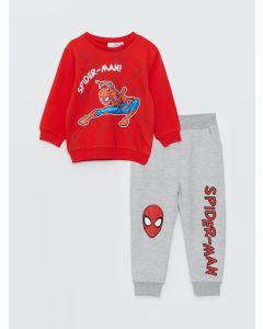 Crew Neck Long Sleeve Spiderman Printed Baby Boy Sweatshirt and Sweatpants 2-Pack Set