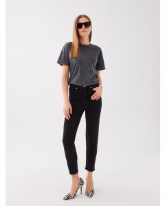 High Waisted Straight Fit Women's Denim Trousers