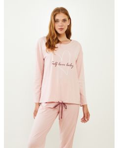 Crew Neck Printed Long Sleeve Cotton Women's Pajama Set