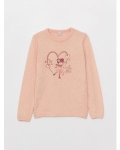 Crew Neck Embroidered Long Sleeve Girl Tricot Sweater