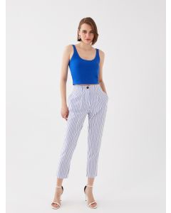 High Waist Casual Fit Striped Women's Trousers