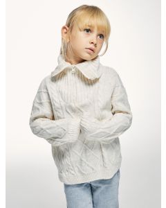 Polo Neck Patterned Long Sleeve Girls' Knitwear Sweater