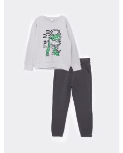 Crew Neck Printed Long Sleeve Boy Sweatshirt and Sweatpants