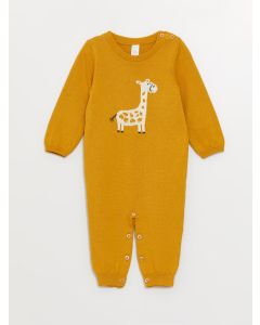 Crew Neck Long Sleeve Patterned Baby Boy Knitwear Jumpsuit