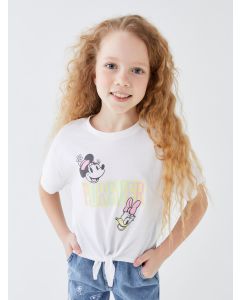 Crew Neck Disney Printed Short Sleeve Girls' Crop T-Shirt