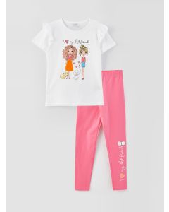 Crew Neck Printed Short Sleeve Girls T-Shirt and Tights