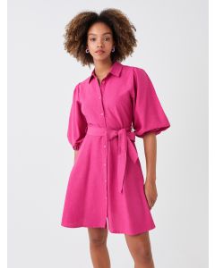 Plain Balloon Sleeve Women Shirt Dress