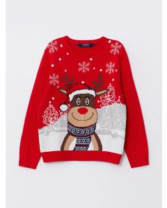 Crew Neck Christmas Themed Long Sleeve Boy Knitwear Sweater