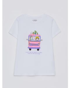 Crew Neck Printed Short Sleeve Cotton Girl T-shirt