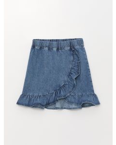 Elastic Waist Frilly Girl's Jean Skirt