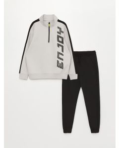 High Collar Printed Long Sleeve Boy Sweatshirt and Sweatpants