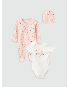 Crew Neck Printed Baby Girl 3-Piece Set