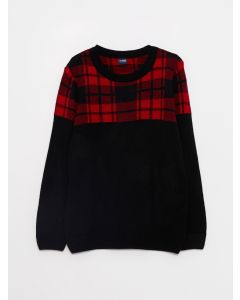 Crew Neck Plaid Long Sleeve Boy Tricot Sweater