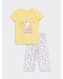 Crew Neck Printed Short Sleeve Girl Pajama Set