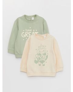 Crew Neck Long Sleeve Printed Baby Girl Sweatshirt 2 Pieces