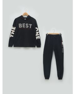 Hooded Printed Long Sleeve Girl Sweatshirt and Sweatpants