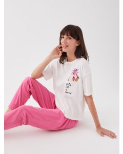 Crew Neck Printed Short Sleeve Women's Pajama Set