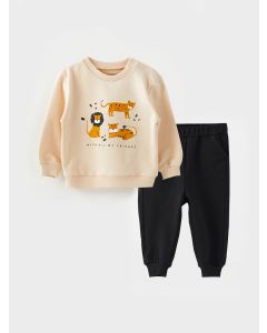 Crew Neck Long Sleeve Printed Baby Boy Sweatshirt and Sweatpants 2-Pack Set