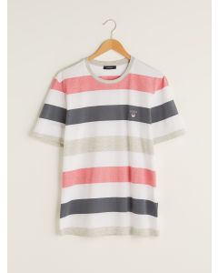 Crew Neck Short Sleeve Striped Combed Cotton Men's T-shirt