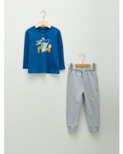 Crew Neck Long Sleeve Printed Baby Boy T-shirt and Jogger Pants 2-Piece Set