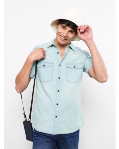 Slim Fit Short Sleeve Men Jean Shirt