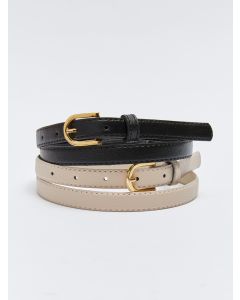 Leather Look Patterned Women's Belt 2-Pack