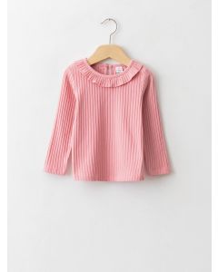 Crew Neck Long Sleeve Self-Patterned Baby Girl T-Shirt