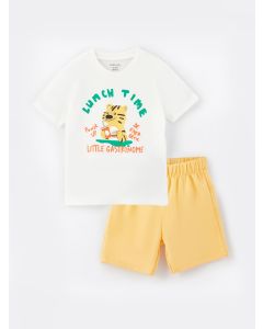 Crew Neck Short Sleeve Printed Baby Boy T-Shirt and Shorts 2-Piece Set