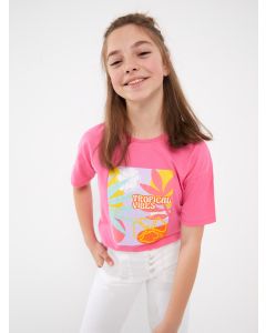 Crew Neck Short Sleeve Printed Girl's T-Shirt