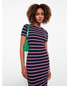 Crew Neck Striped Short Sleeve Women's Dress