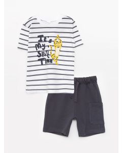 Crew Neck Short Sleeve Printed Baby Boy T-Shirt and Shorts 2-Piece Set