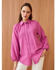 Plain Balloon Sleeve Oversize Muslin Women's Shirt